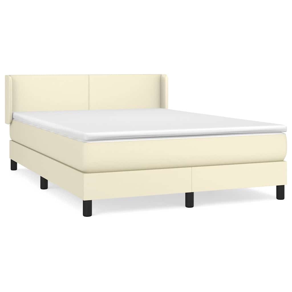 vidaXL Κρεβάτι Boxspring με Στρώμα Κρεμ 140x200εκ. από Συνθετικό Δέρμα