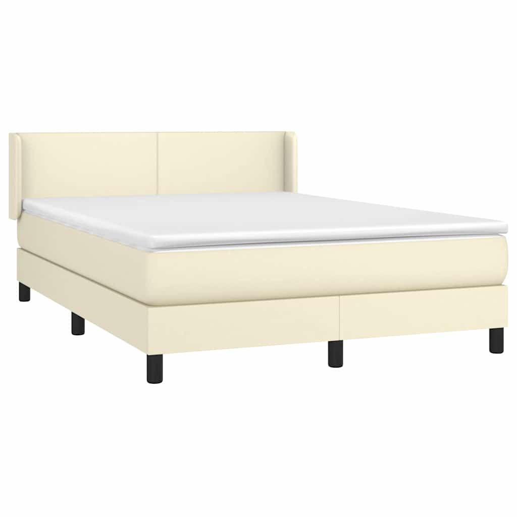 vidaXL Κρεβάτι Boxspring με Στρώμα Κρεμ 140x200εκ. από Συνθετικό Δέρμα