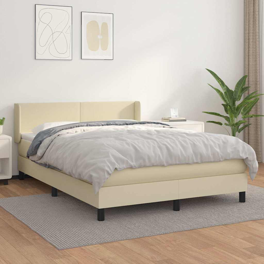 vidaXL Κρεβάτι Boxspring με Στρώμα Κρεμ 140x200εκ. από Συνθετικό Δέρμα