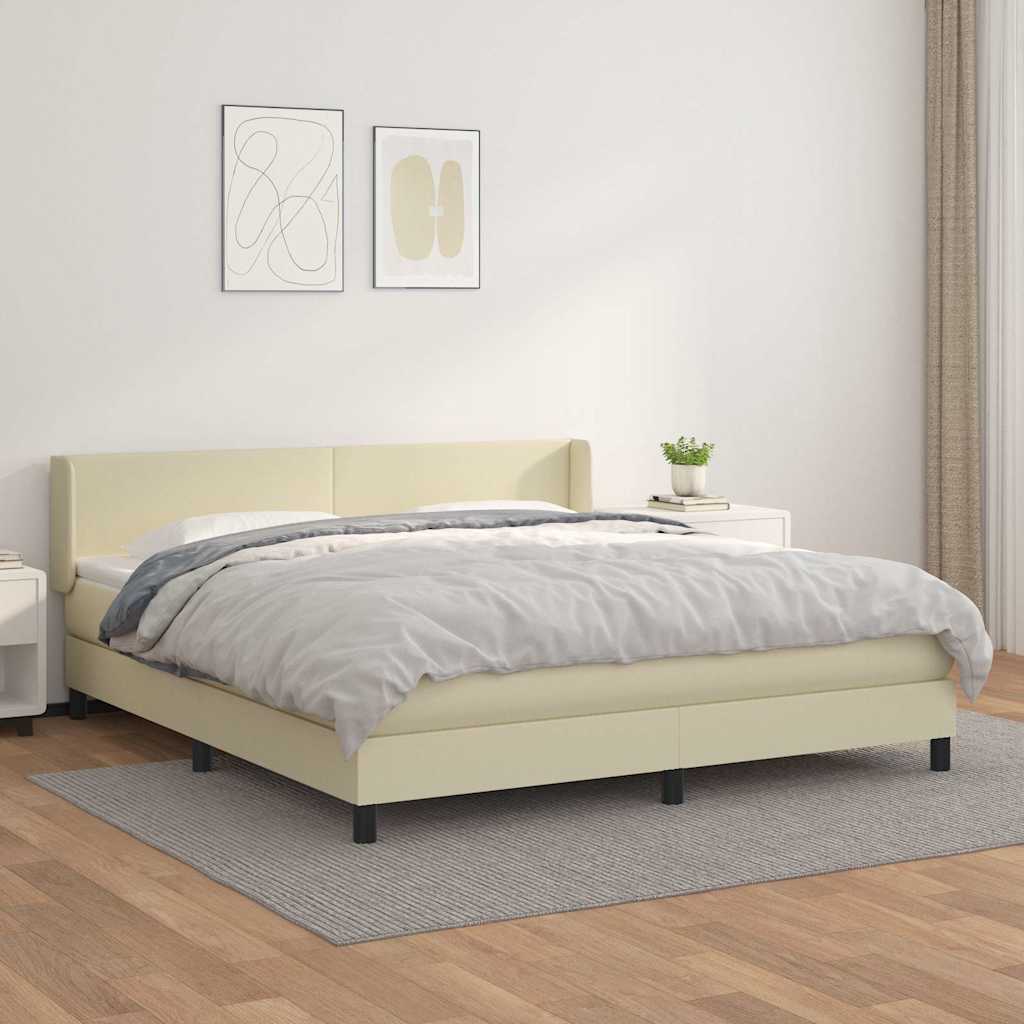 vidaXL Κρεβάτι Boxspring με Στρώμα Κρεμ 180x200 εκ. Συνθετικό Δέρμα
