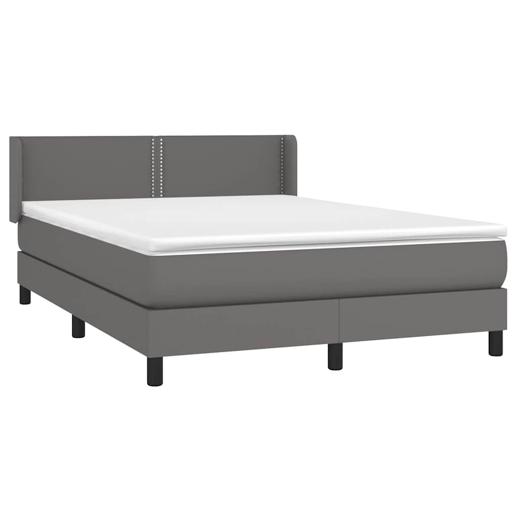 vidaXL Κρεβάτι Boxspring με Στρώμα Γκρι 140x190εκ. από Συνθετικό Δέρμα