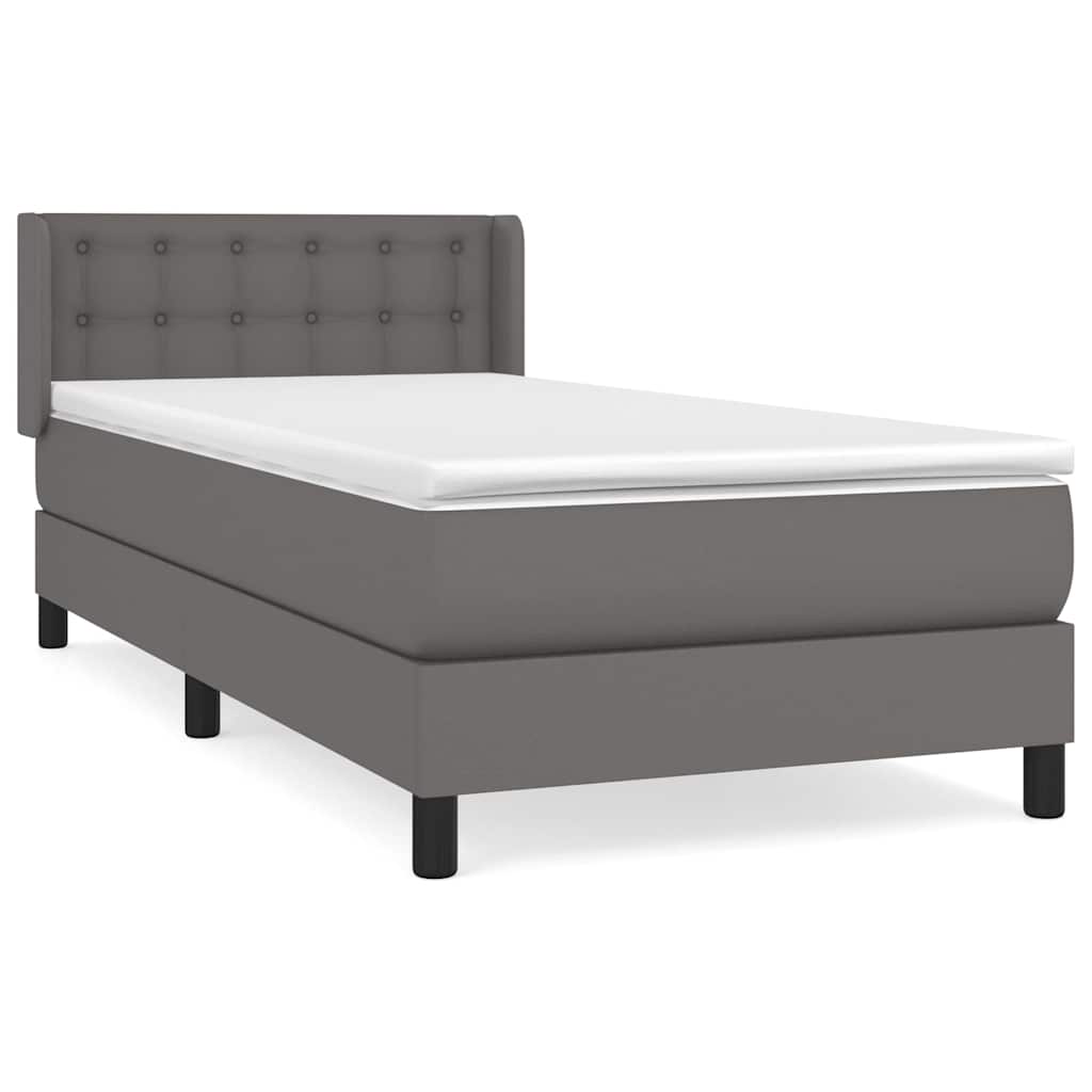 vidaXL Κρεβάτι Boxspring με Στρώμα Γκρι 90x190 εκ. από Συνθετικό Δέρμα