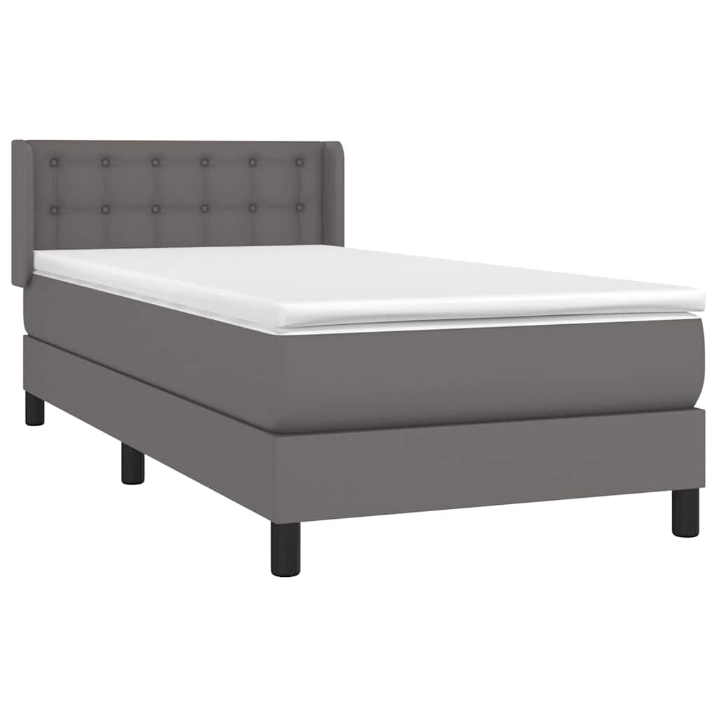 vidaXL Κρεβάτι Boxspring με Στρώμα Γκρι 90x200 εκ. από Συνθετικό Δέρμα