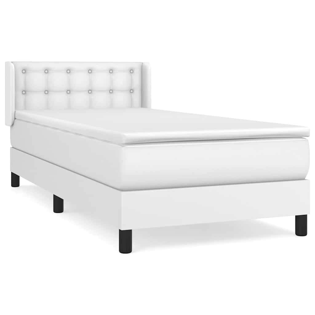 vidaXL Κρεβάτι Boxspring με Στρώμα Λευκό 100x200εκ.από Συνθετικό Δέρμα