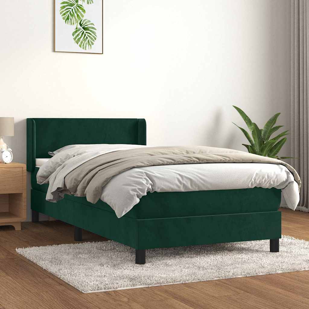 vidaXL Κρεβάτι Boxspring με Στρώμα Σκούρο Πράσινο 80x200 εκ. Βελούδινο