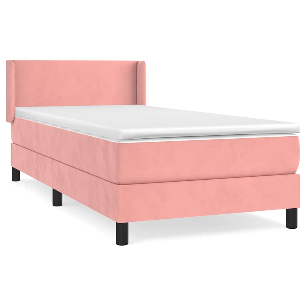 vidaXL Κρεβάτι Boxspring με Στρώμα Ροζ 90x190 εκ. Βελούδινο