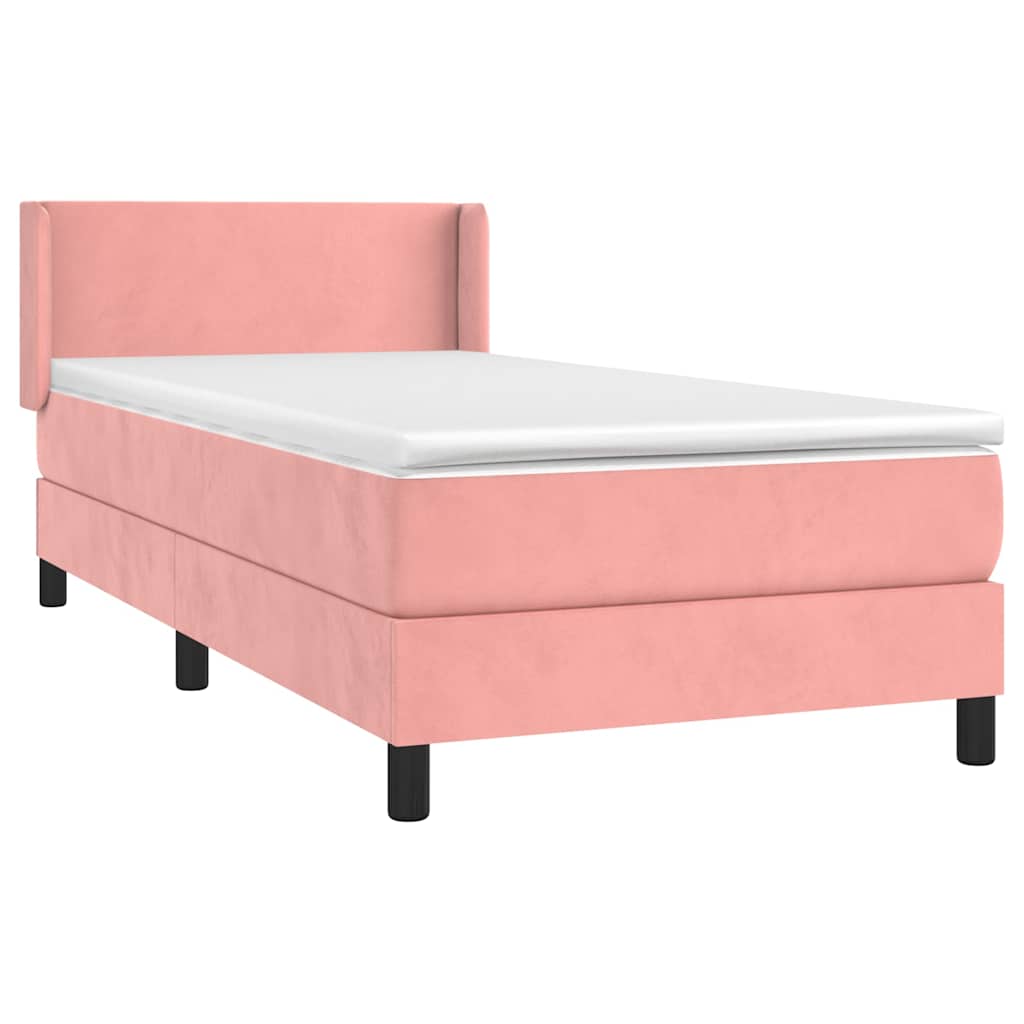 vidaXL Κρεβάτι Boxspring με Στρώμα Ροζ 90x200 εκ. Βελούδινο