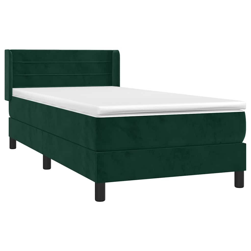 vidaXL Κρεβάτι Boxspring με Στρώμα Σκούρο Πράσινο 100x200εκ. Βελούδινο