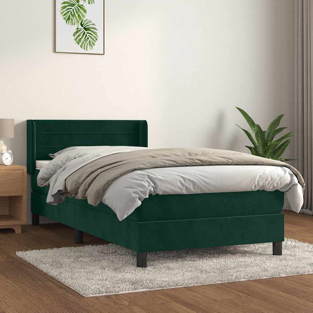 vidaXL Κρεβάτι Boxspring με Στρώμα Σκούρο Πράσινο 100x200εκ. Βελούδινο