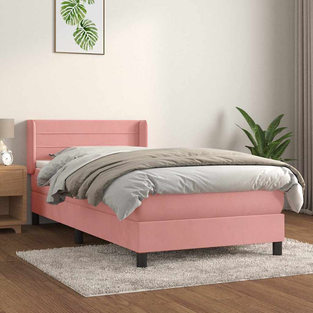 vidaXL Κρεβάτι Boxspring με Στρώμα Ροζ 100x200 εκ. Βελούδινο