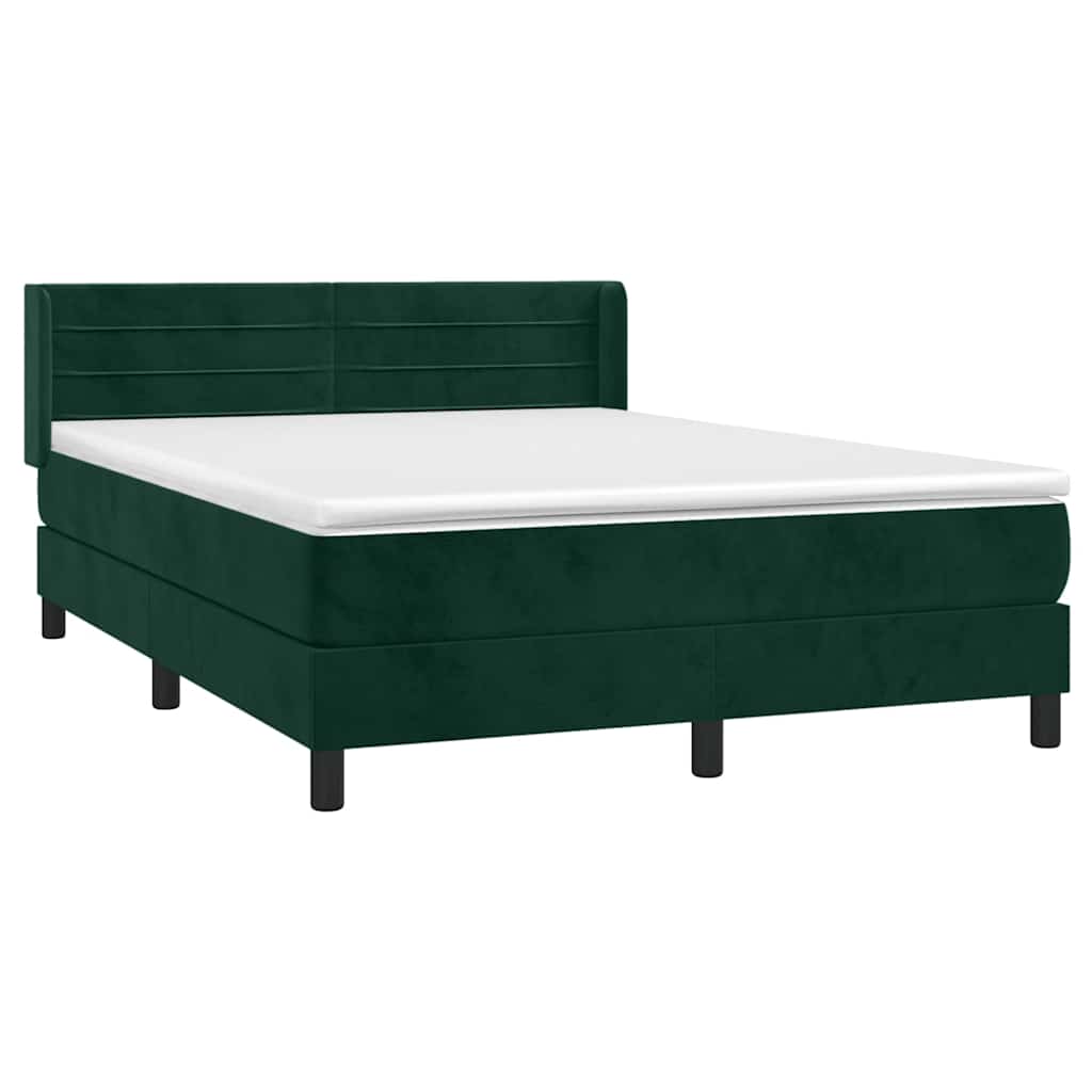 vidaXL Κρεβάτι Boxspring με Στρώμα Σκούρο Πράσινο 140x200εκ. Βελούδινο