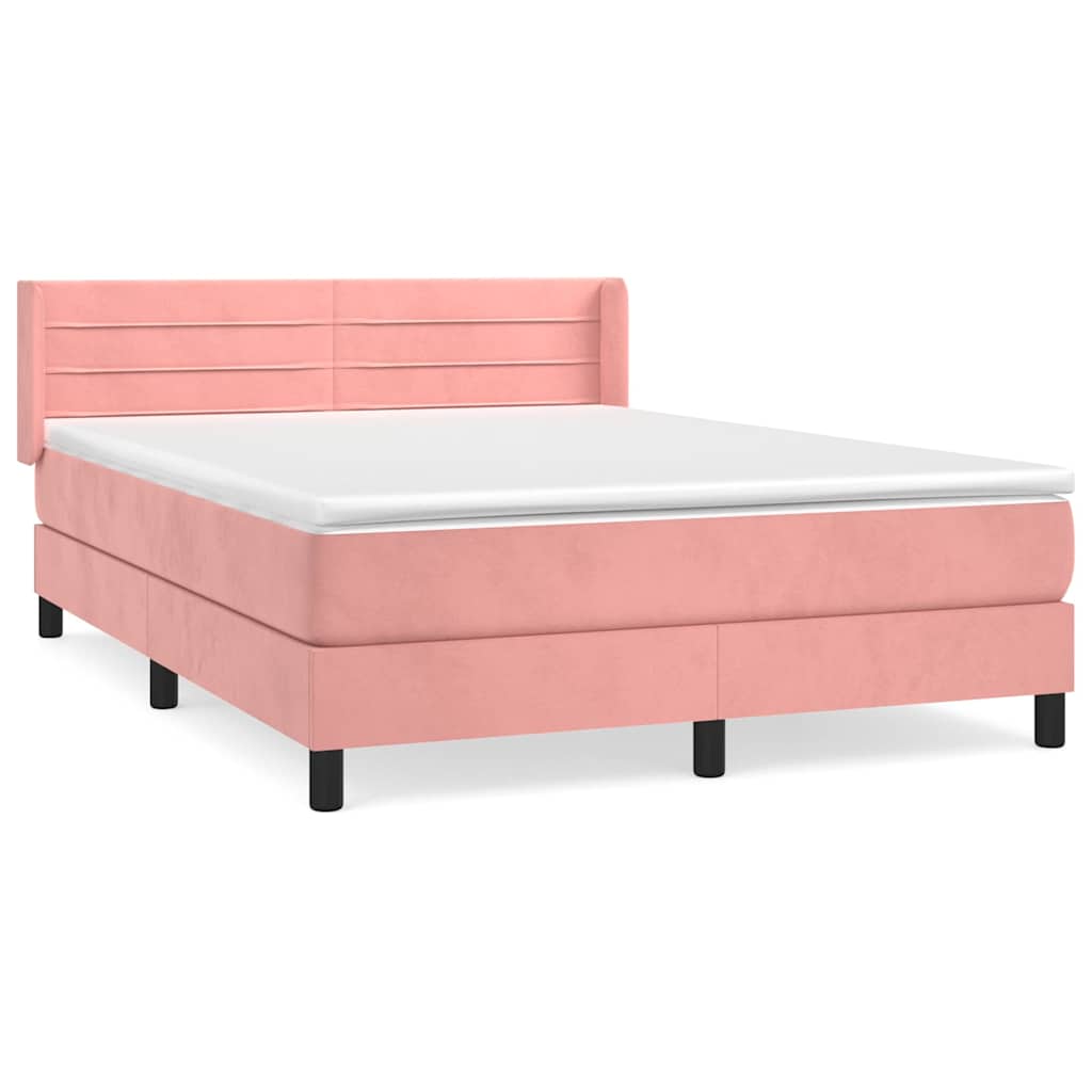 vidaXL Κρεβάτι Boxspring με Στρώμα Ροζ 140x200 εκ. Βελούδινο