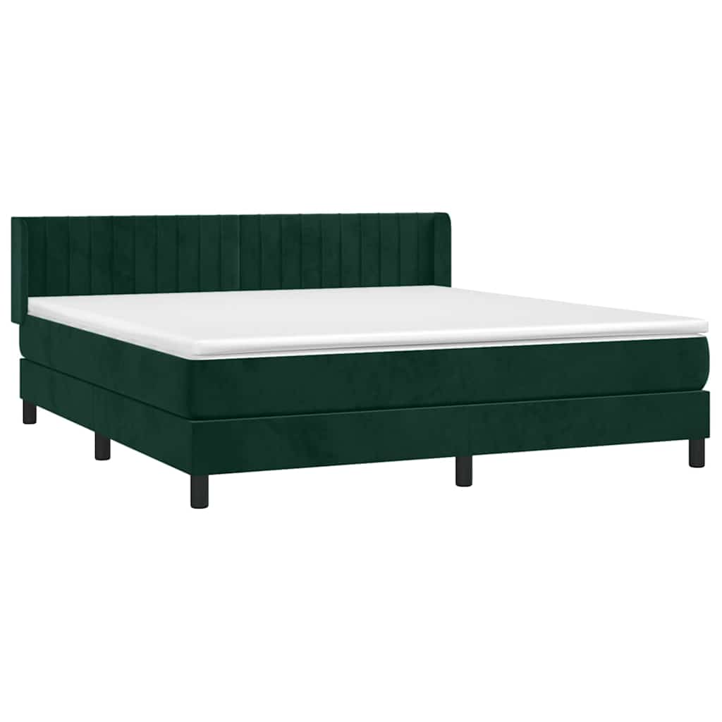 vidaXL Κρεβάτι Boxspring με Στρώμα Σκούρο Πράσινο 160x200εκ. Βελούδινο
