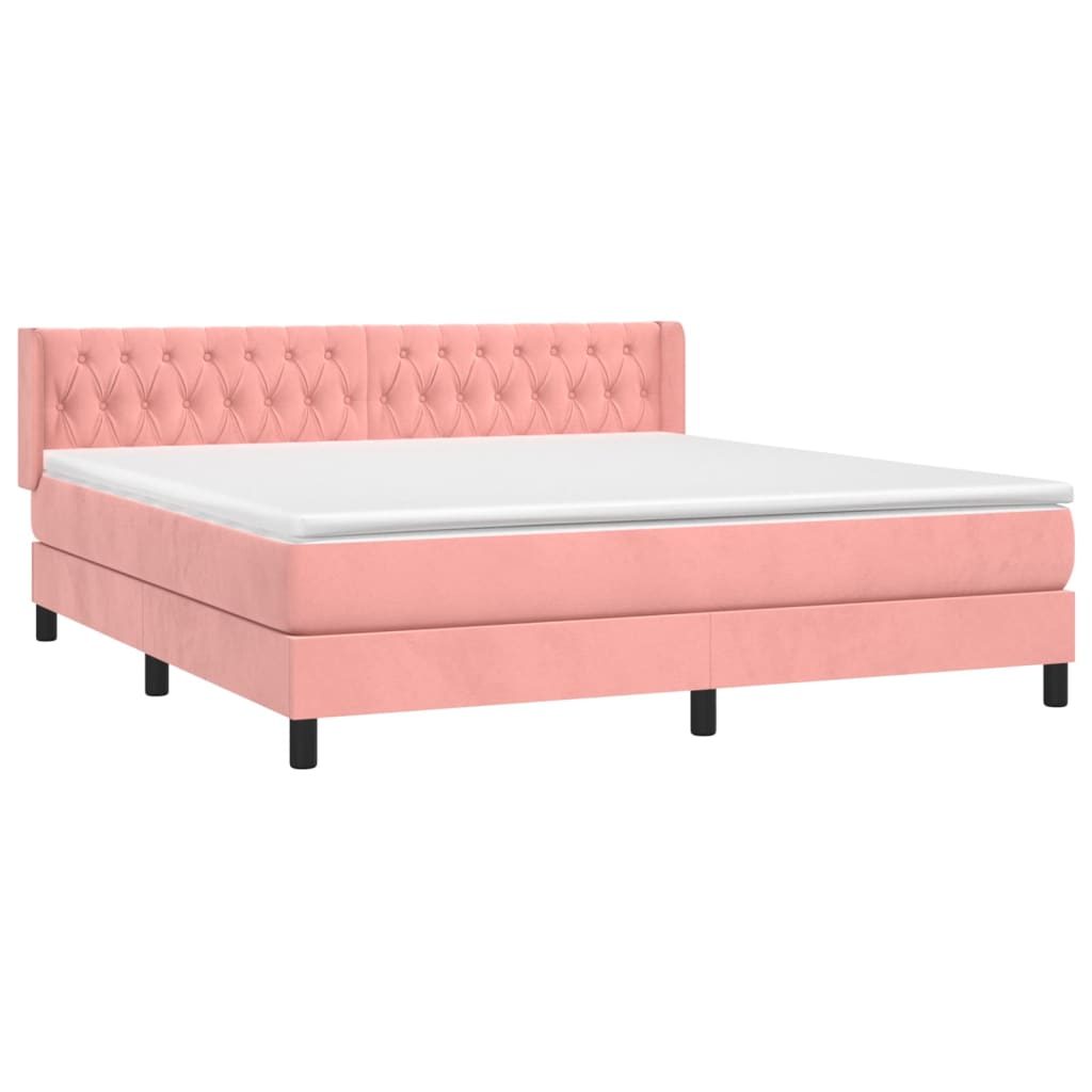vidaXL Κρεβάτι Boxspring με Στρώμα Ροζ 160x200 εκ. Βελούδινο
