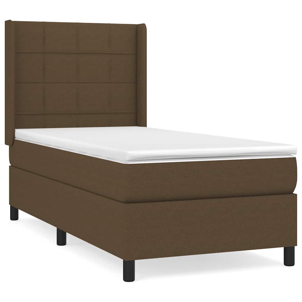 vidaXL Κρεβάτι Boxspring με Στρώμα Σκούρο Καφέ 100x200 εκ. Υφασμάτινο