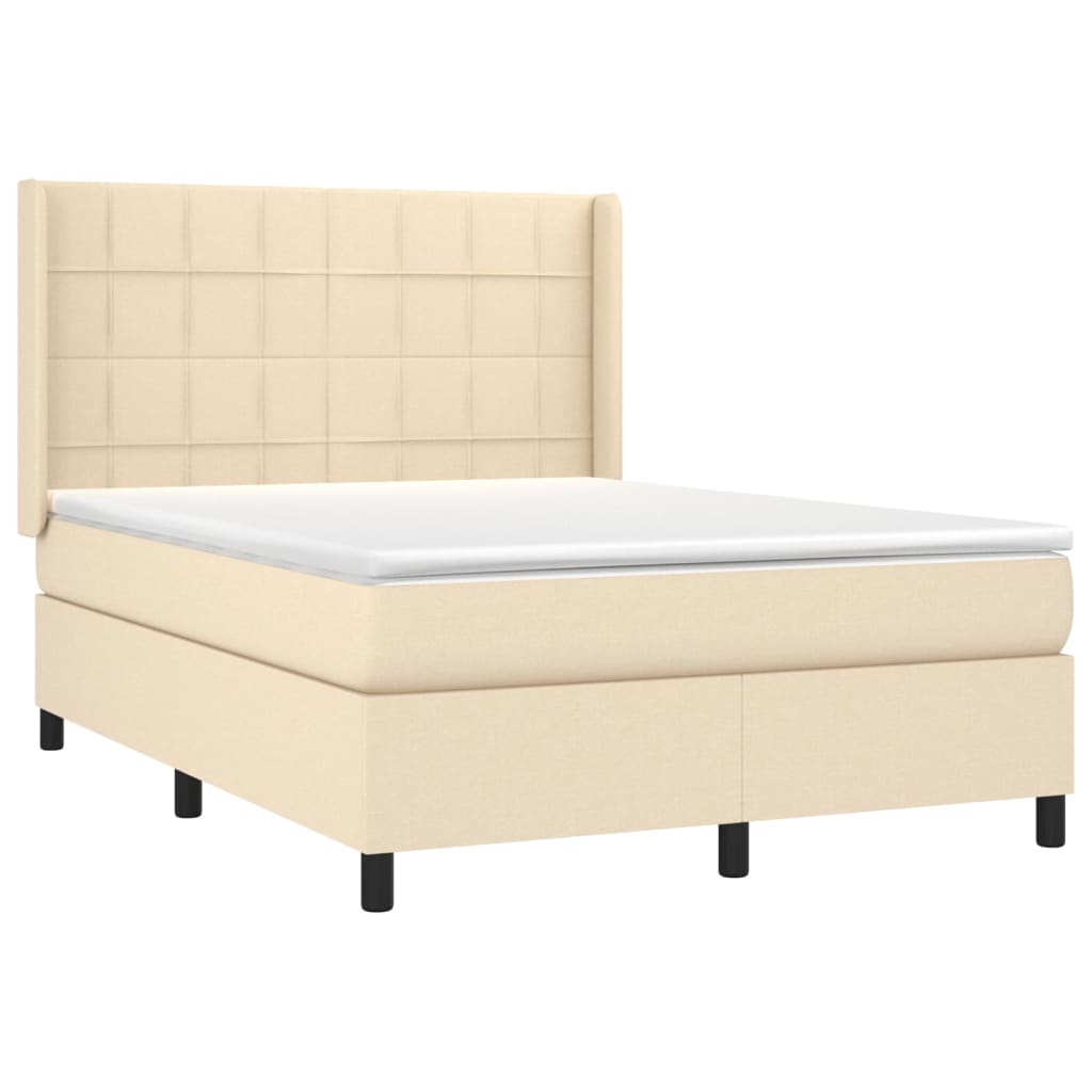 vidaXL Κρεβάτι Boxspring με Στρώμα Κρεμ 140x190 εκ. Υφασμάτινο