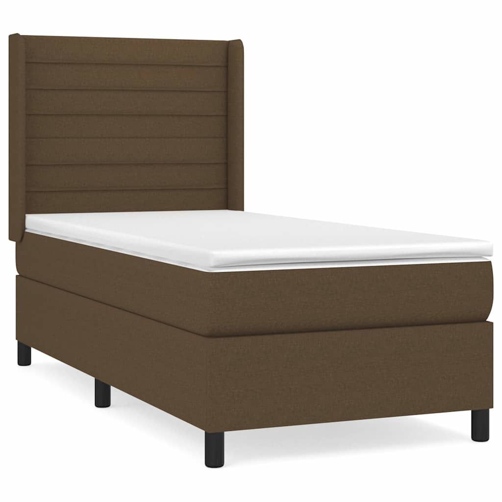 vidaXL Κρεβάτι Boxspring με Στρώμα Σκούρο Καφέ 100x200 εκ. Υφασμάτινο