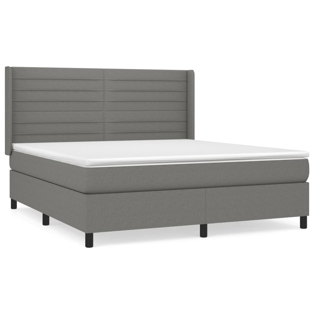 vidaXL Κρεβάτι Boxspring με Στρώμα Σκούρο Γκρι 180x200 εκ Υφασμάτιν