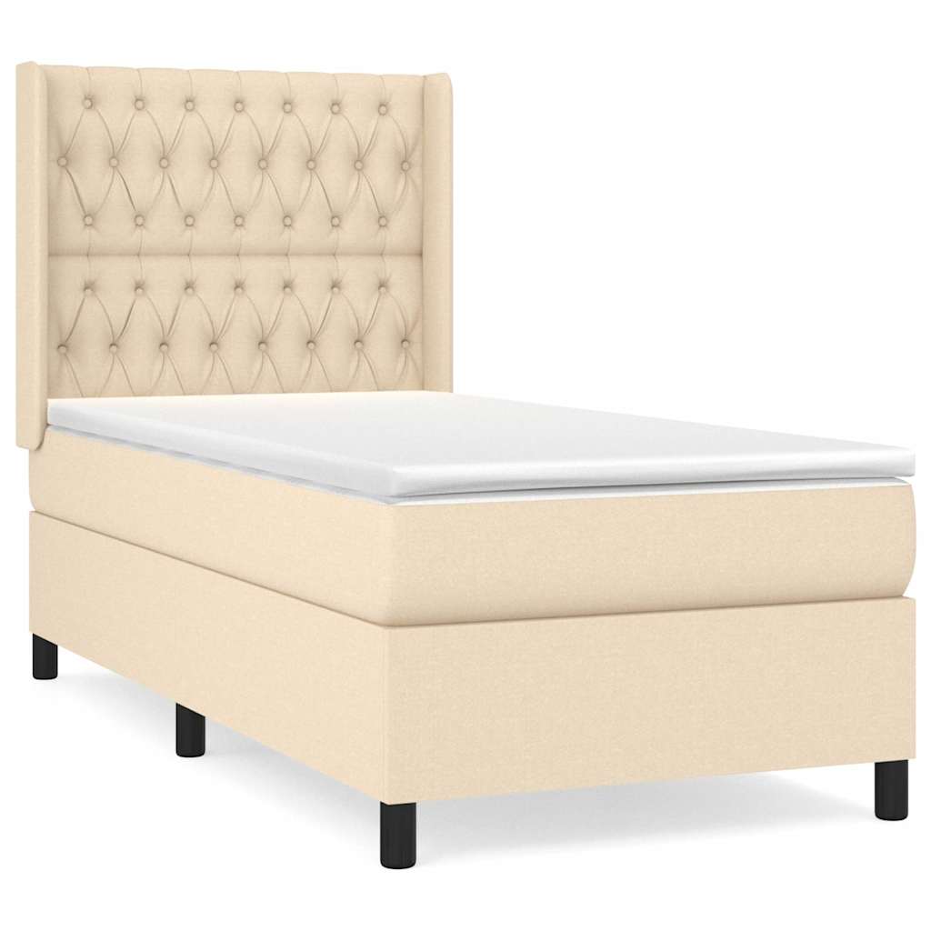vidaXL Κρεβάτι Boxspring με Στρώμα Κρεμ 90x200 εκ.Υφασμάτινο
