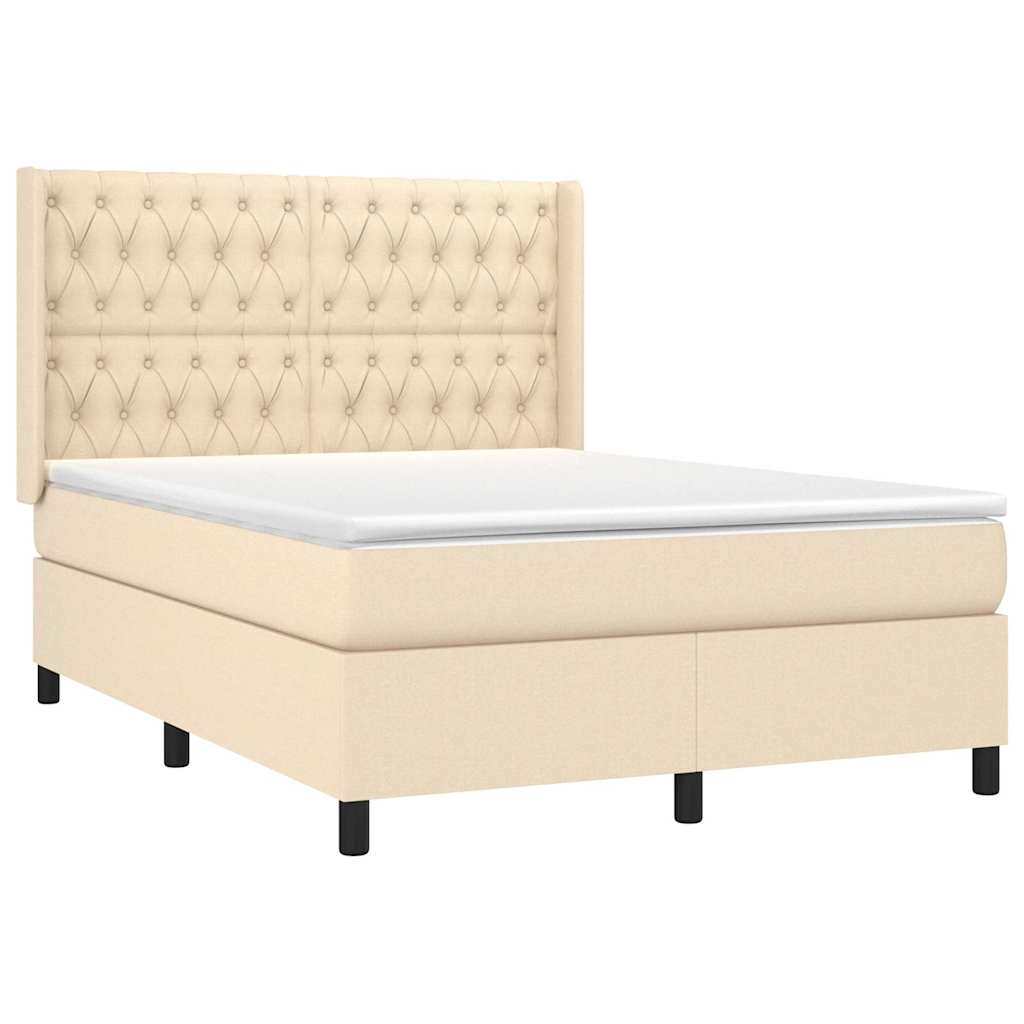 vidaXL Κρεβάτι Boxspring με Στρώμα Κρεμ 140x190 εκ. Υφασμάτινο