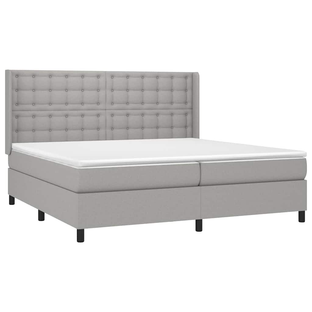 vidaXL Κρεβάτι Boxspring με Στρώμα Ανοιχτό Γκρι 200x200 εκ. Υφασμάτινο