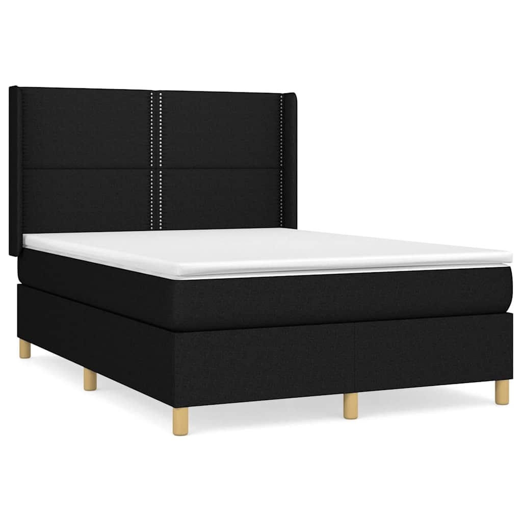 vidaXL Κρεβάτι Boxspring με Στρώμα Μαύρο 140x190 εκ. Υφασμάτινο