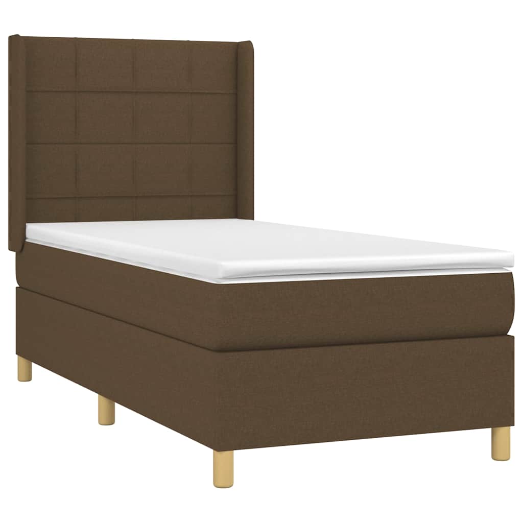 vidaXL Κρεβάτι Boxspring με Στρώμα Σκούρο Καφέ 100x200 εκ. Υφασμάτινο