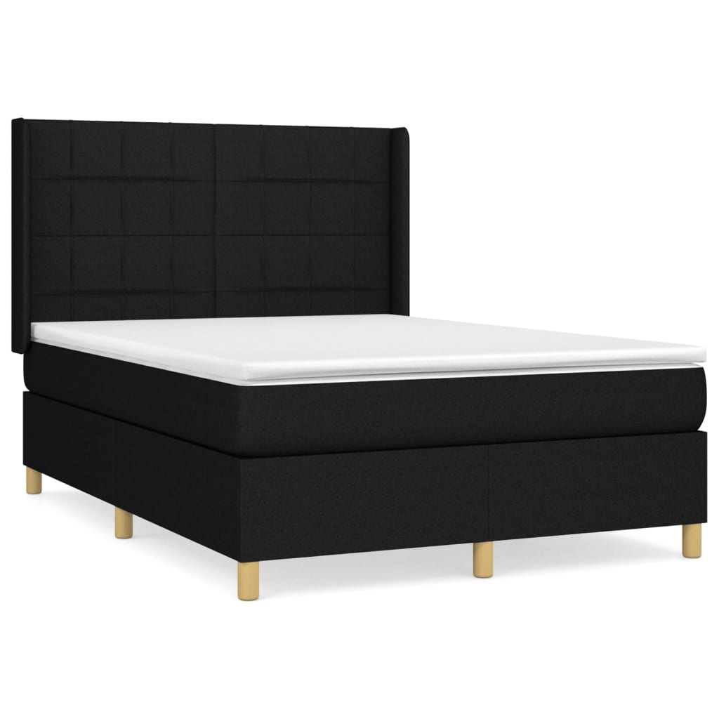 vidaXL Κρεβάτι Boxspring με Στρώμα Μαύρο 140x200 εκ. Υφασμάτινο
