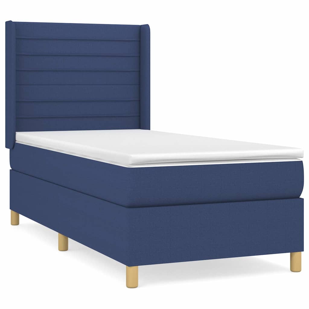 vidaXL Κρεβάτι Boxspring με Στρώμα Μπλε 90x200 εκ.Υφασμάτινο