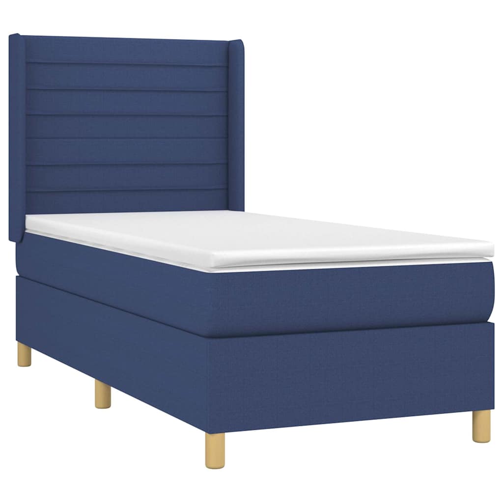 vidaXL Κρεβάτι Boxspring με Στρώμα Μπλε 90x200 εκ.Υφασμάτινο