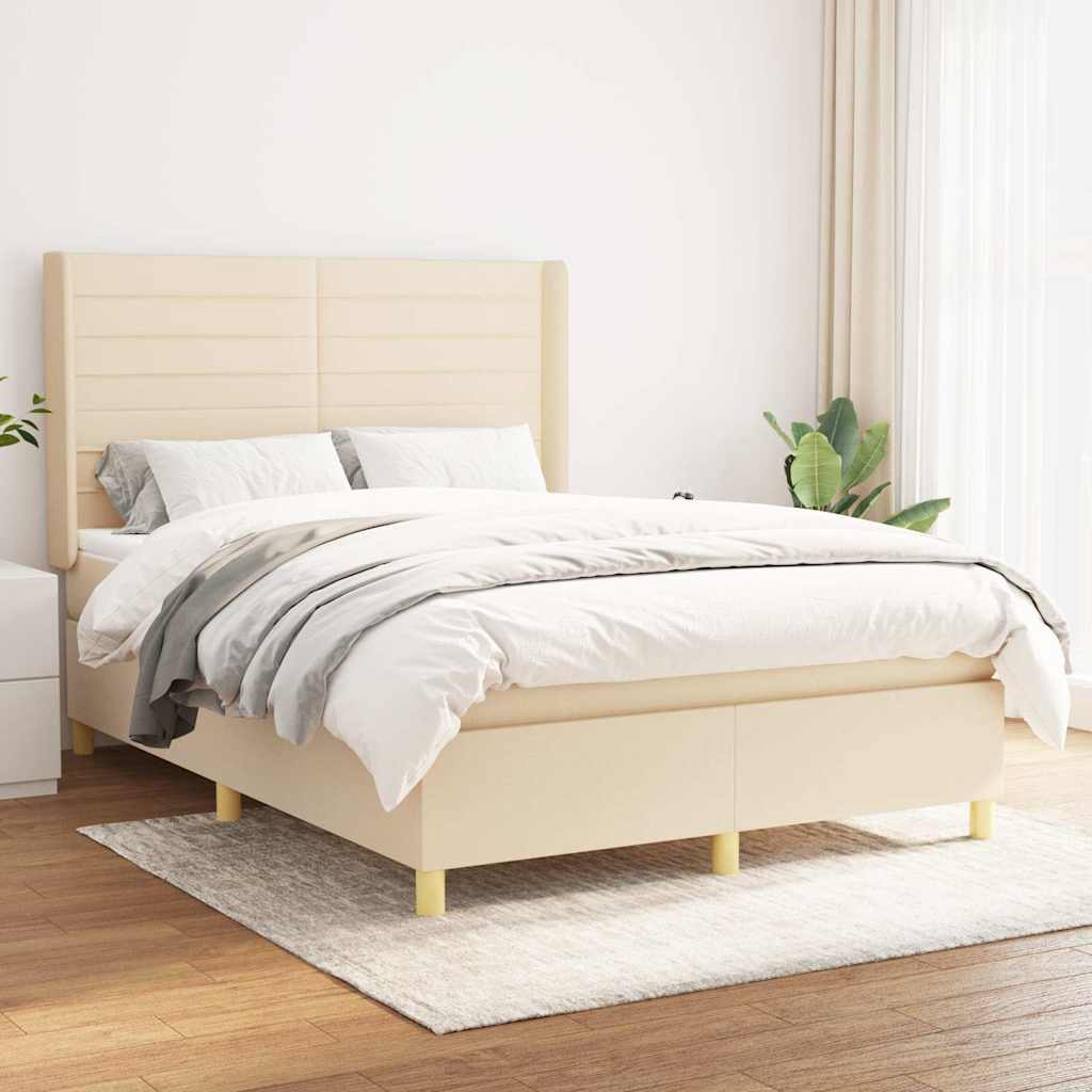vidaXL Κρεβάτι Boxspring με Στρώμα Κρεμ 140x200 εκ. Υφασμάτινο