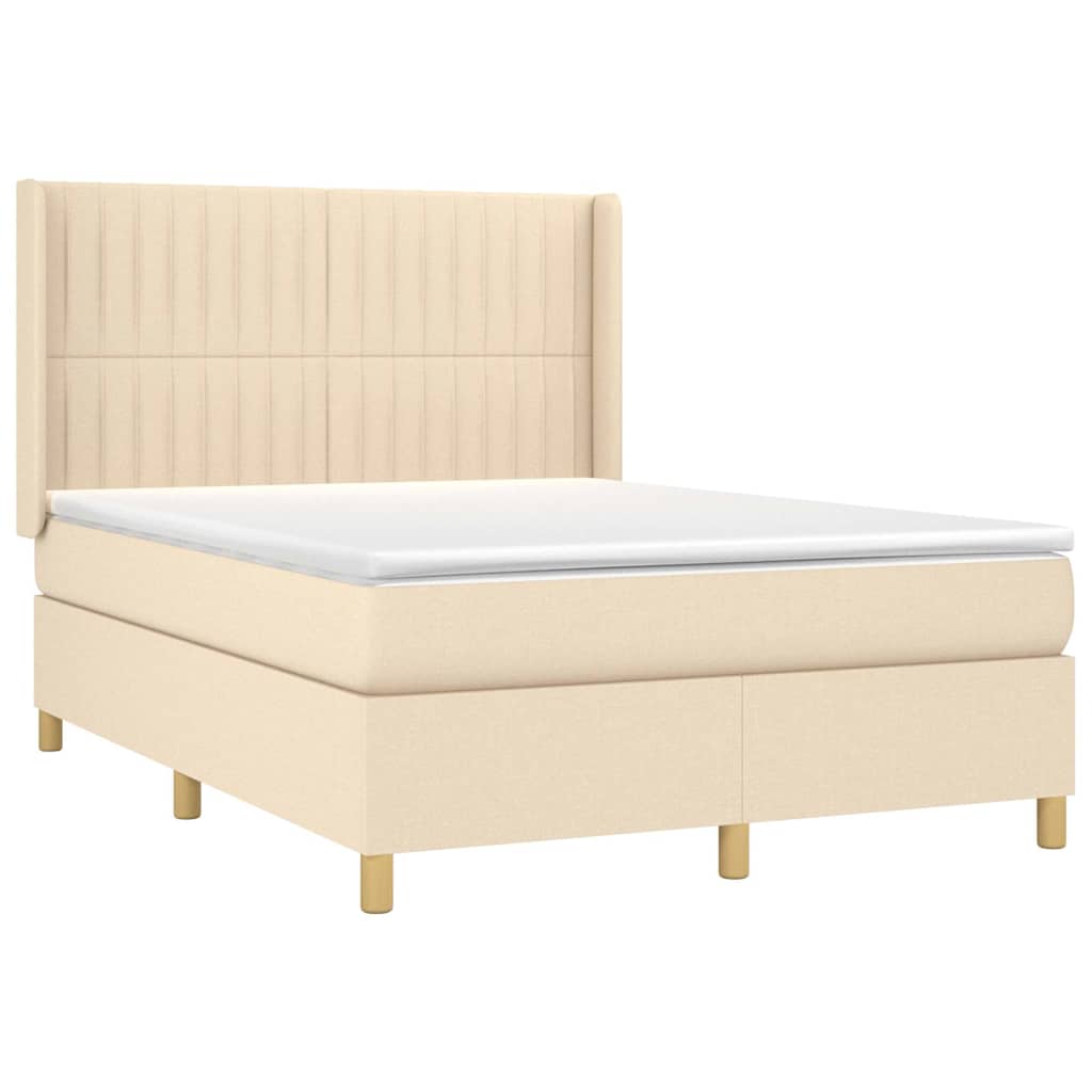 vidaXL Κρεβάτι Boxspring με Στρώμα Κρεμ 140x190 εκ. Υφασμάτινο