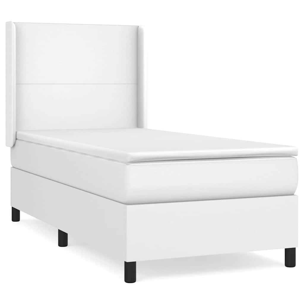vidaXL Κρεβάτι Boxspring με Στρώμα Λευκό 90x190εκ. από Συνθετικό Δέρμα