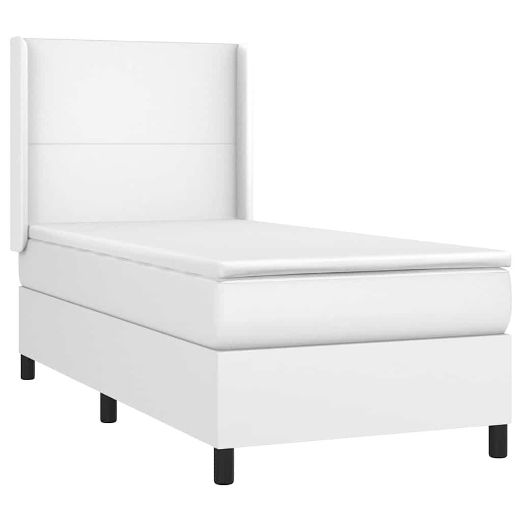 vidaXL Κρεβάτι Boxspring με Στρώμα Λευκό 90x190εκ. από Συνθετικό Δέρμα
