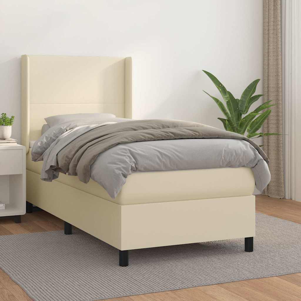 vidaXL Κρεβάτι Boxspring με Στρώμα Κρεμ 90x190 εκ. από Συνθετικό Δέρμα