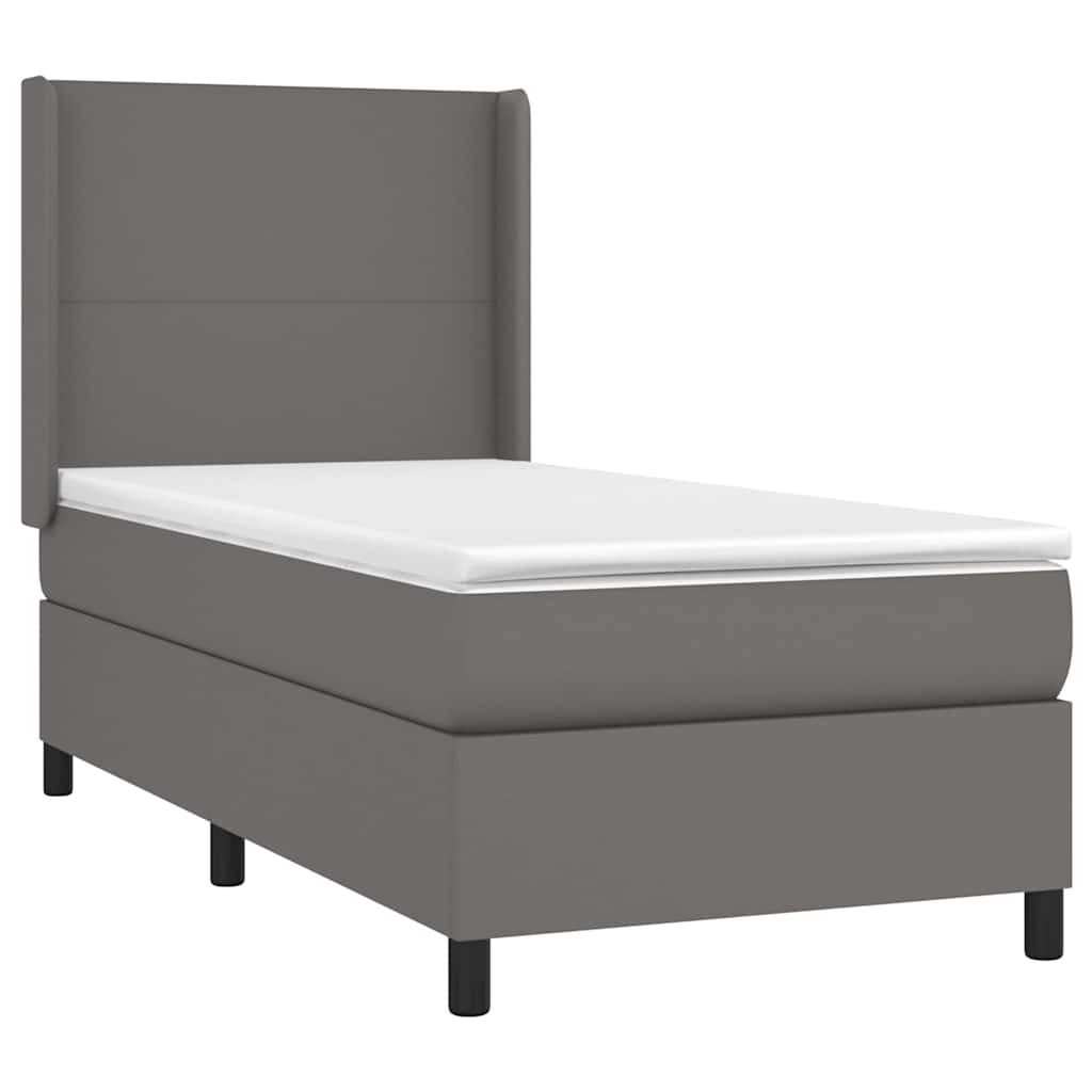 vidaXL Κρεβάτι Boxspring με Στρώμα Γκρι 90x200 εκ. από Συνθετικό Δέρμα