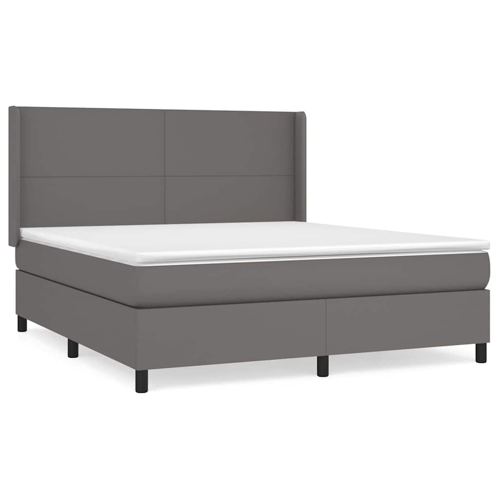 vidaXL Κρεβάτι Boxspring με Στρώμα Γκρι 160x200εκ. από Συνθετικό Δέρμα
