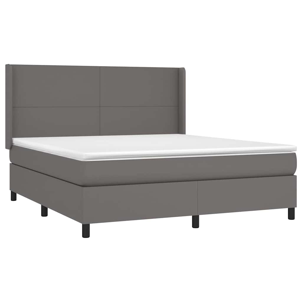 vidaXL Κρεβάτι Boxspring με Στρώμα Γκρι 160x200εκ. από Συνθετικό Δέρμα