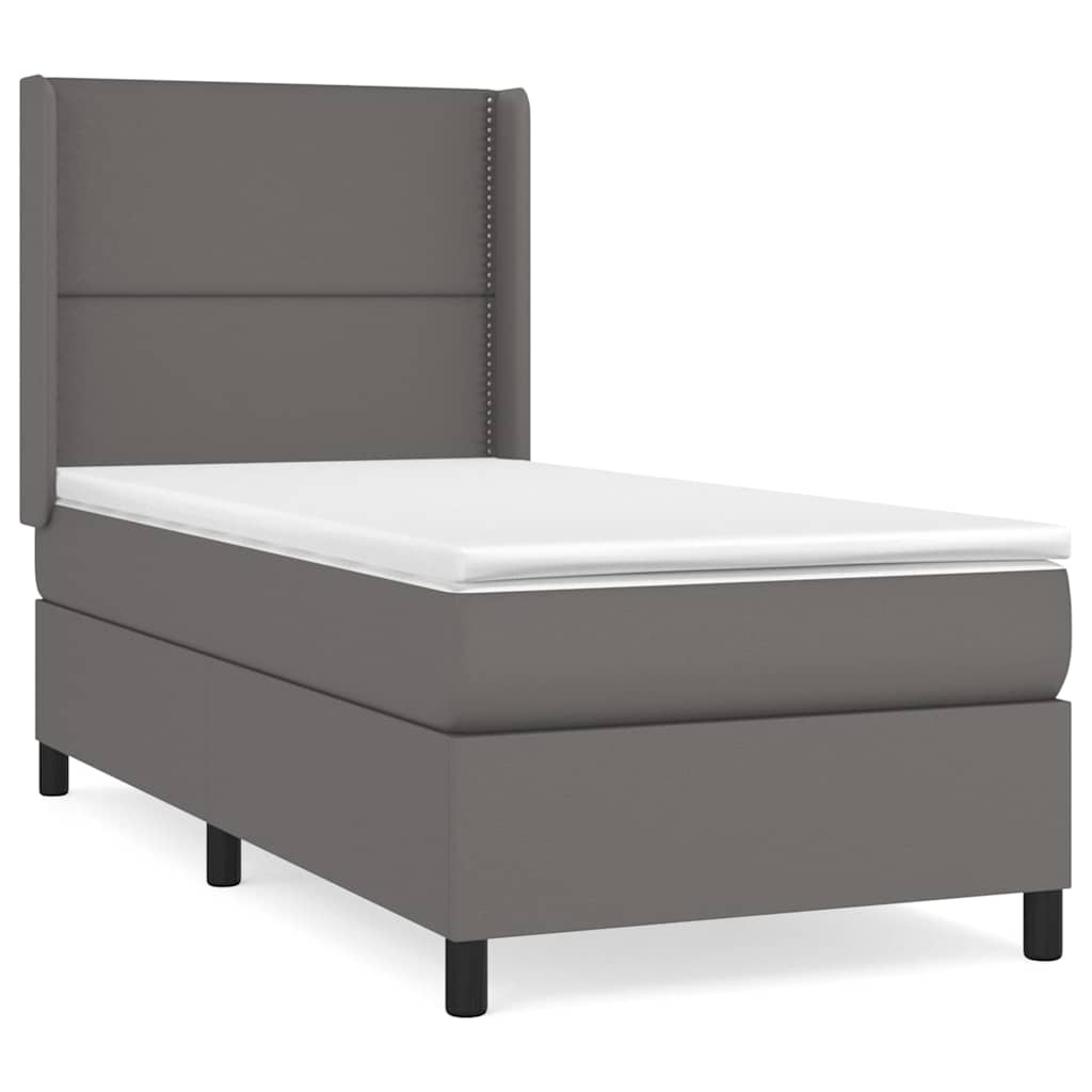vidaXL Κρεβάτι Boxspring με Στρώμα Γκρι 100x200εκ. από Συνθετικό Δέρμα