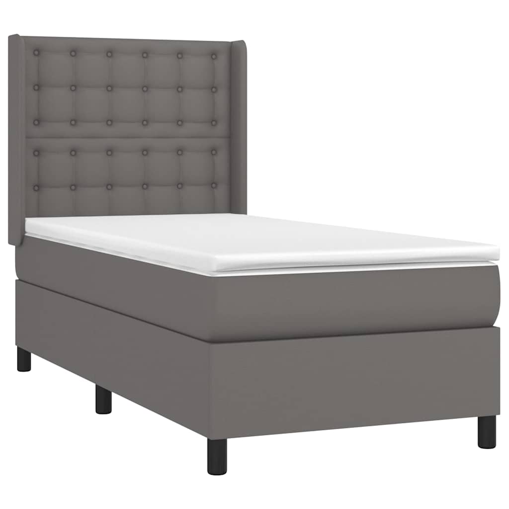 vidaXL Κρεβάτι Boxspring με Στρώμα Γκρι 90x190 εκ. από Συνθετικό Δέρμα