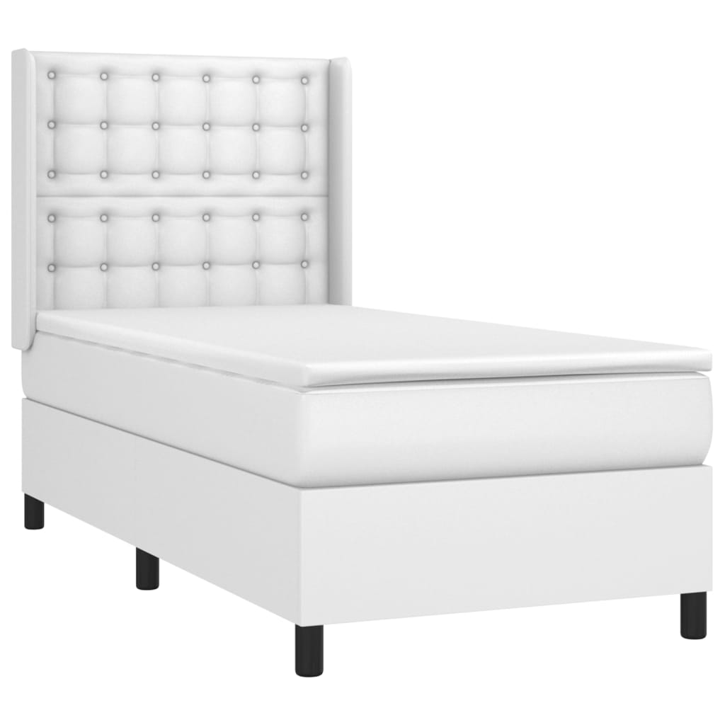 vidaXL Κρεβάτι Boxspring με Στρώμα Λευκό 90x200εκ. από Συνθετικό Δέρμα
