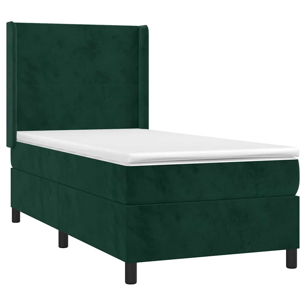 vidaXL Κρεβάτι Boxspring με Στρώμα Σκούρο Πράσινο 90x190 εκ. Βελούδινο