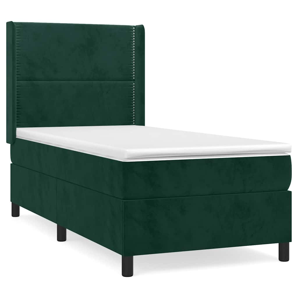 vidaXL Κρεβάτι Boxspring με Στρώμα Σκούρο Πράσινο 90x200 εκ. Βελούδινο