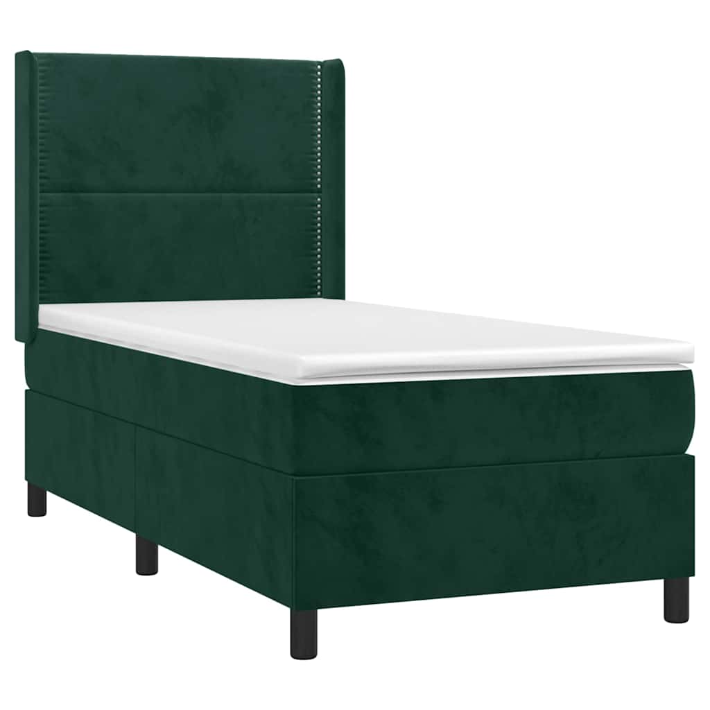 vidaXL Κρεβάτι Boxspring με Στρώμα Σκούρο Πράσινο 100x200εκ. Βελούδινο