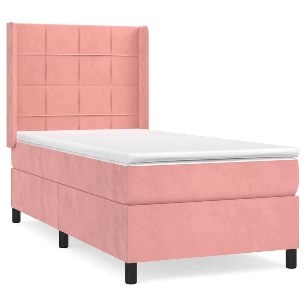 vidaXL Κρεβάτι Boxspring με Στρώμα Ροζ 90x200 εκ. Βελούδινο