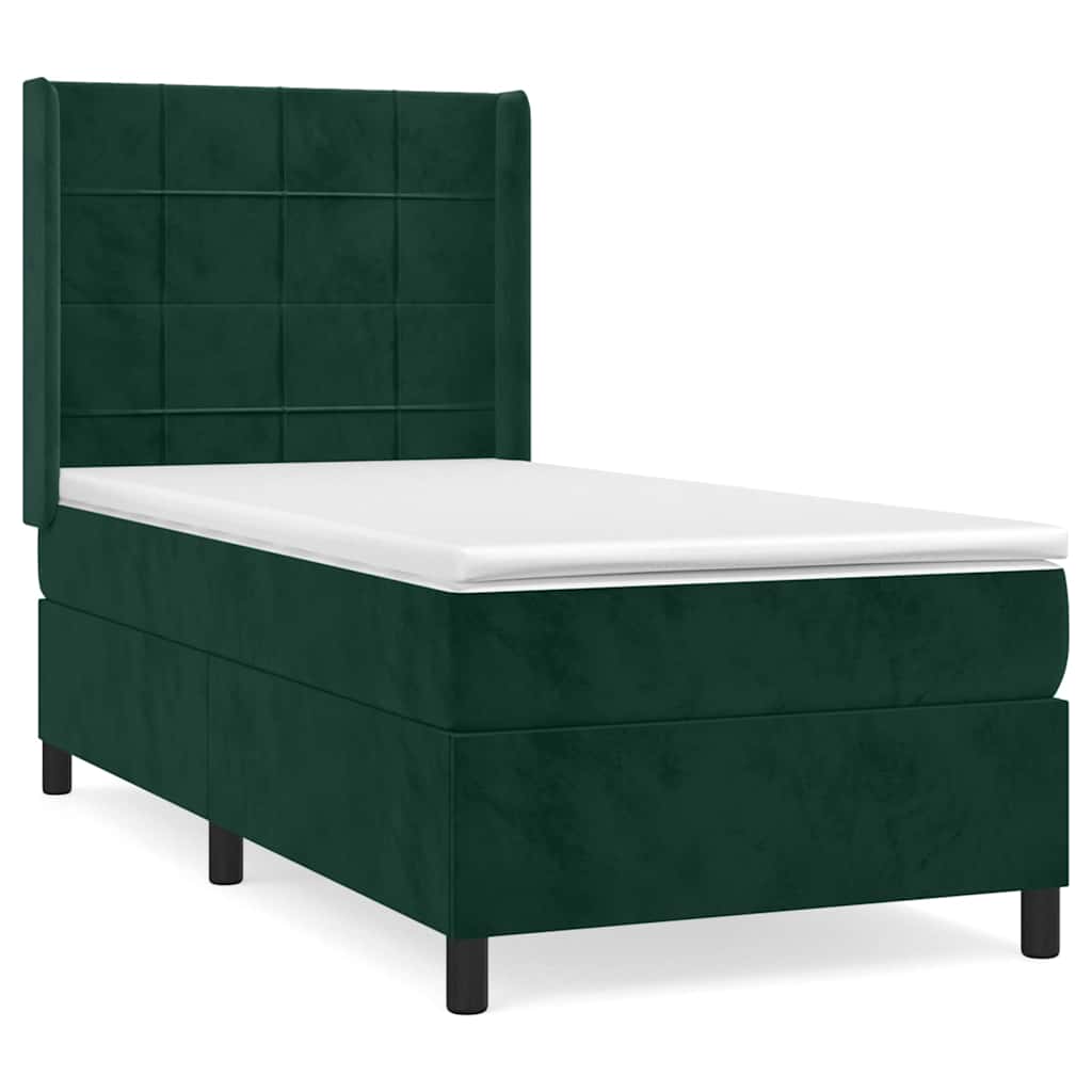 vidaXL Κρεβάτι Boxspring με Στρώμα Σκούρο Πράσινο 100x200εκ. Βελούδινο