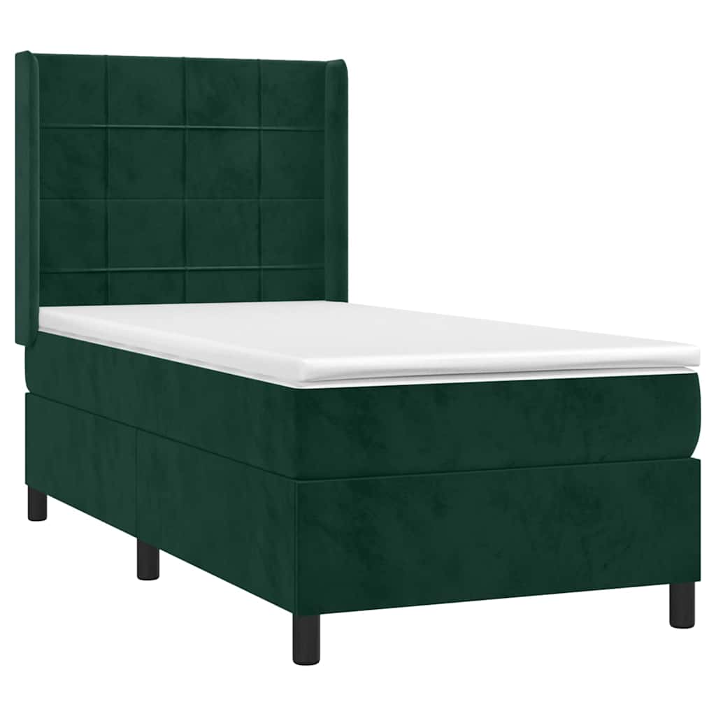 vidaXL Κρεβάτι Boxspring με Στρώμα Σκούρο Πράσινο 100x200εκ. Βελούδινο