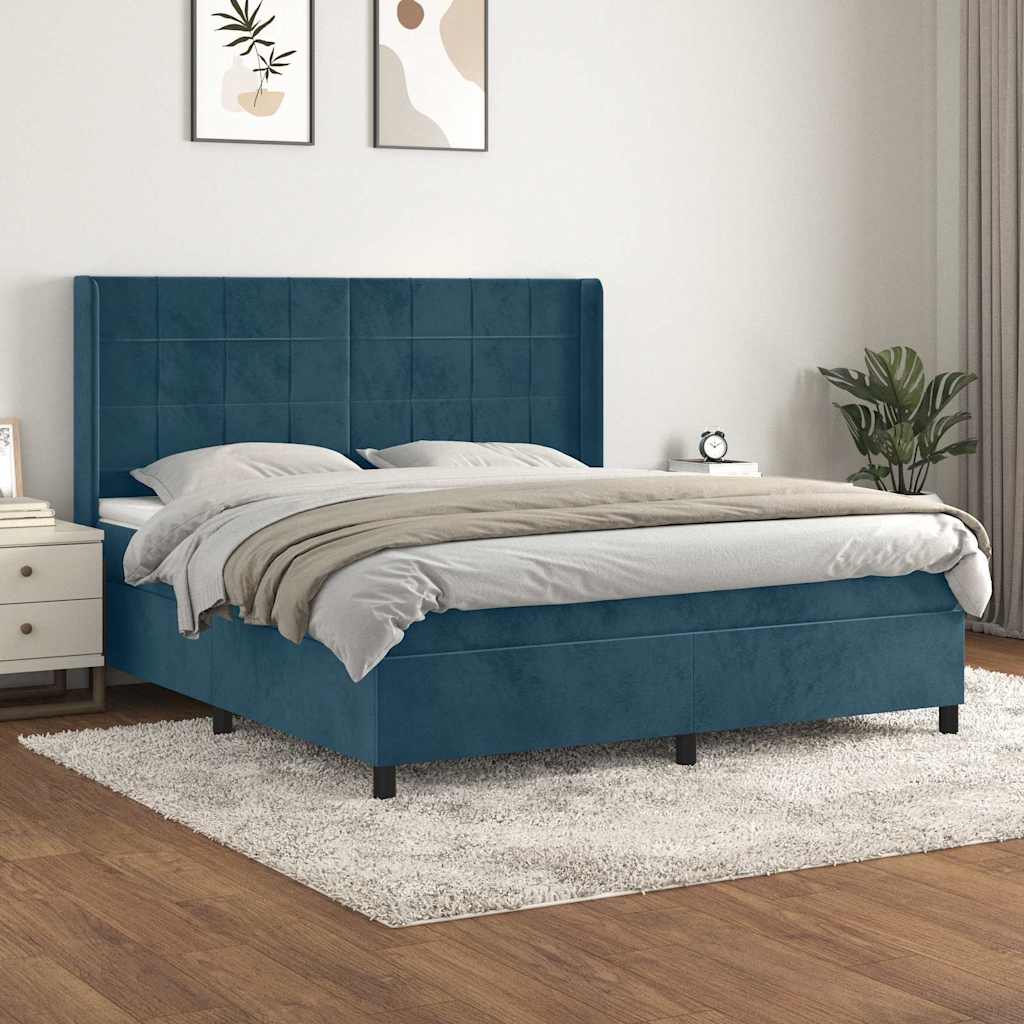 vidaXL Κρεβάτι Boxspring με Στρώμα Σκούρο Μπλε 180x200 εκ. Βελούδινο