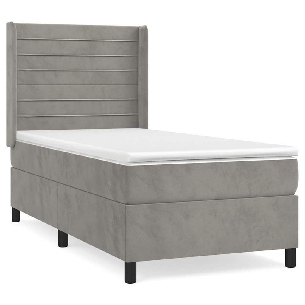 vidaXL Κρεβάτι Boxspring με Στρώμα Ανοιχτό Γκρι 80x200 εκ. Βελούδινο