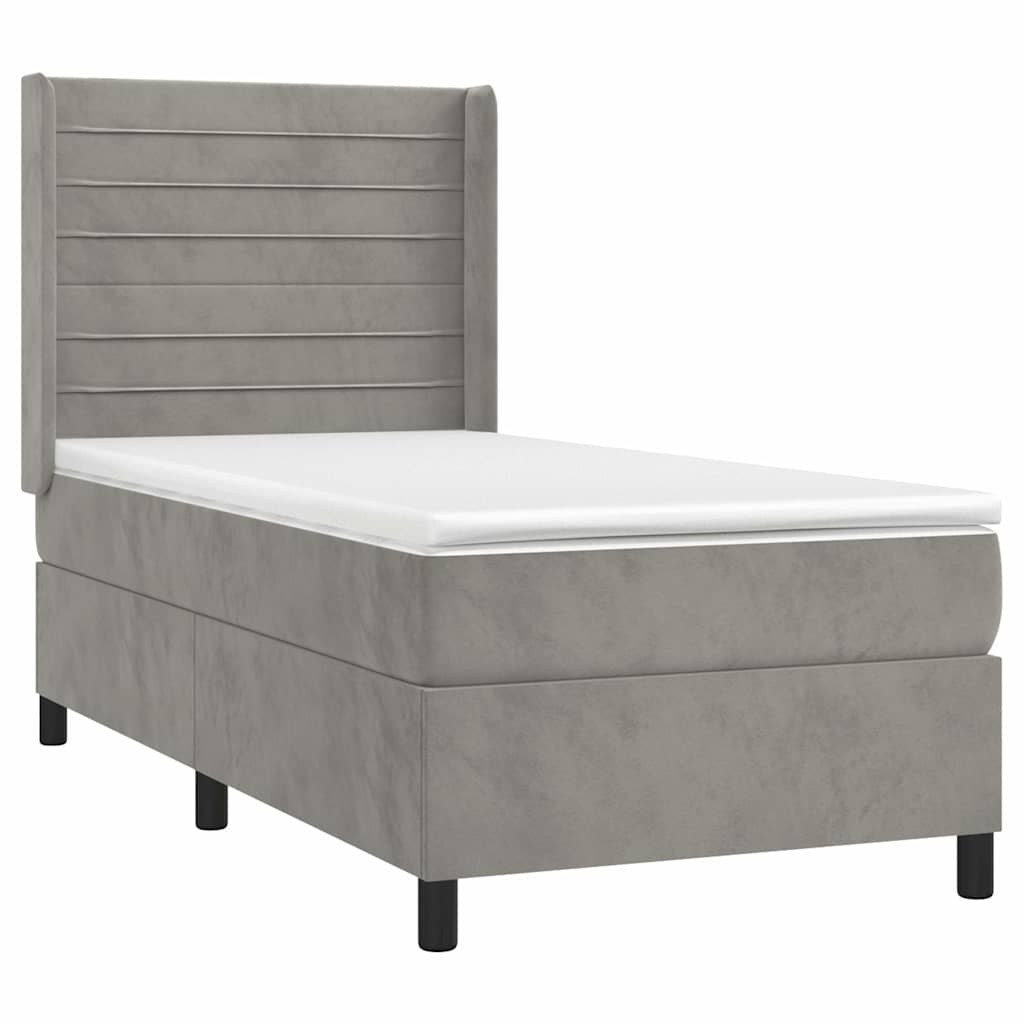 vidaXL Κρεβάτι Boxspring με Στρώμα Ανοιχτό Γκρι 80x200 εκ. Βελούδινο